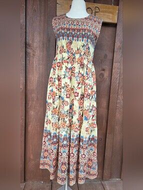 Marisol Cotton Floral Smocked Prairie Boho Tiered Summer Dress
